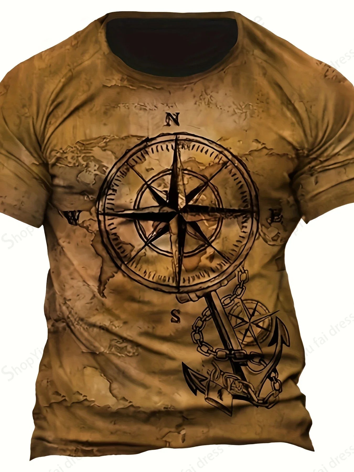 Camiseta Masculina Estampa 3D Bússola Vintage – Estilo e Aventura em Uma Só Peça