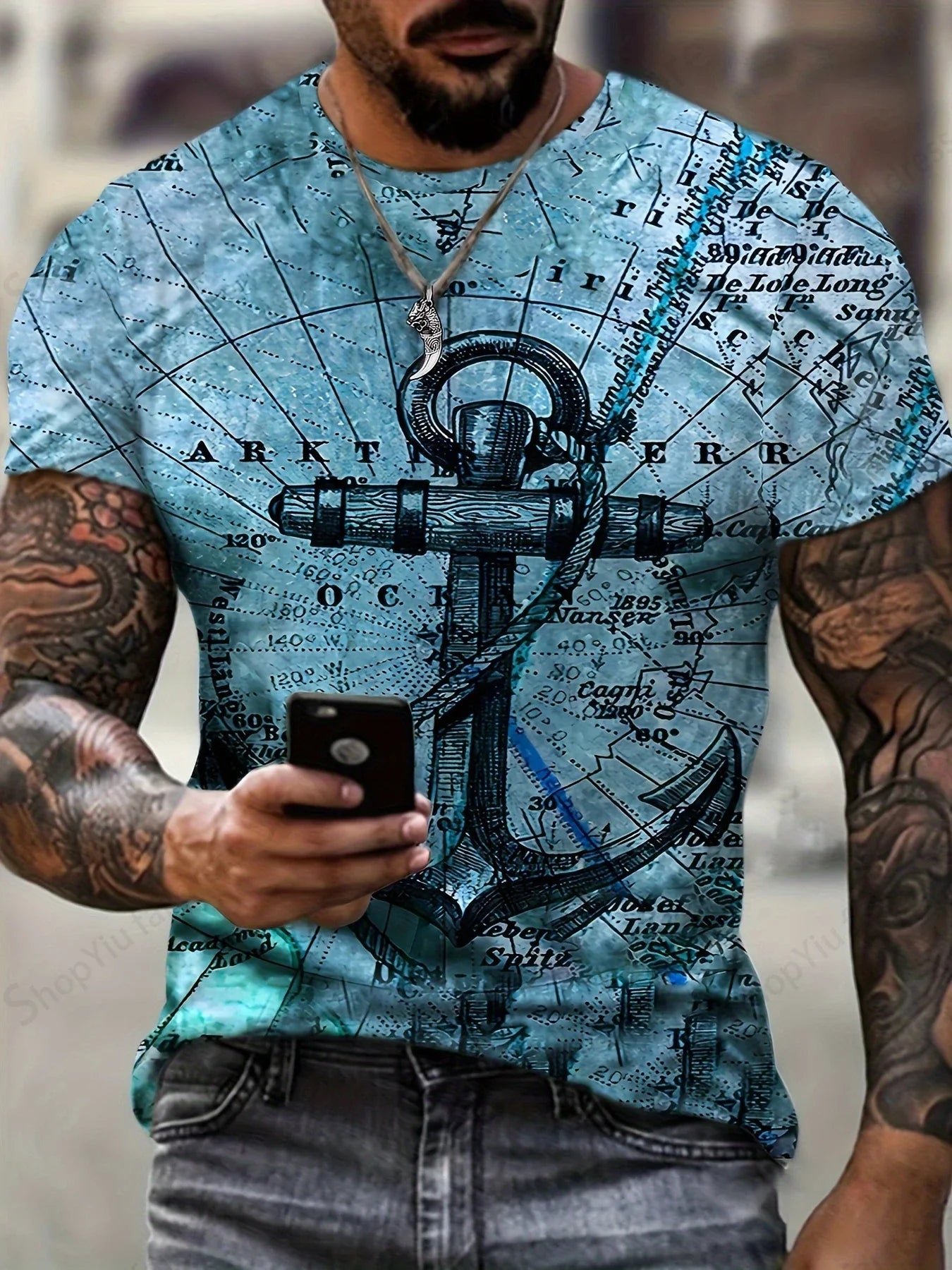 Camiseta Masculina Estampa 3D Bússola Vintage – Estilo e Aventura em Uma Só Peça