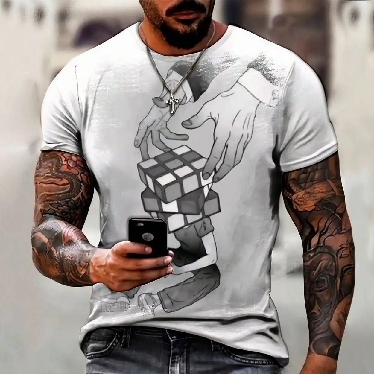 Camiseta Psicodélica Magic Cube – Estilo Vibrante e Único